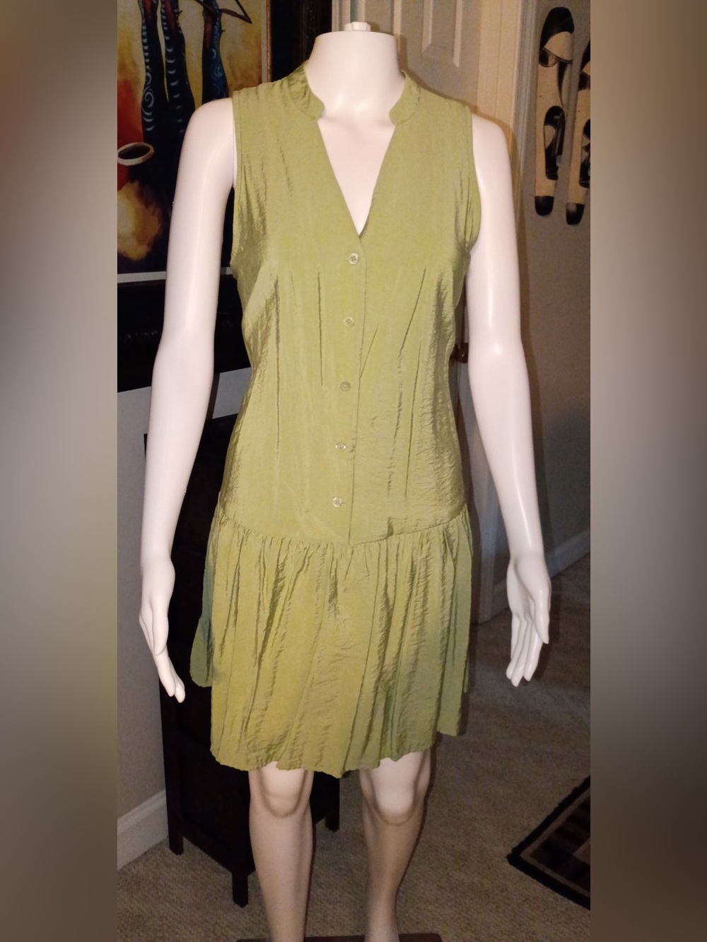 Nine West Olive Green Sleeveless Button-Front Dress